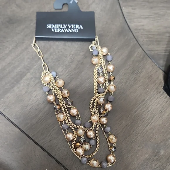 Vera Wang Gold-tine Multi-Strand Necklace with Lavender and Champagne GlassBeads - Picture 11 of 11